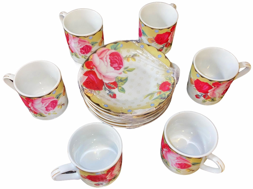 Porcelain Coffee Set With Saucer - Set of 6 - Serve Coffee - Kalamala - Kalamala